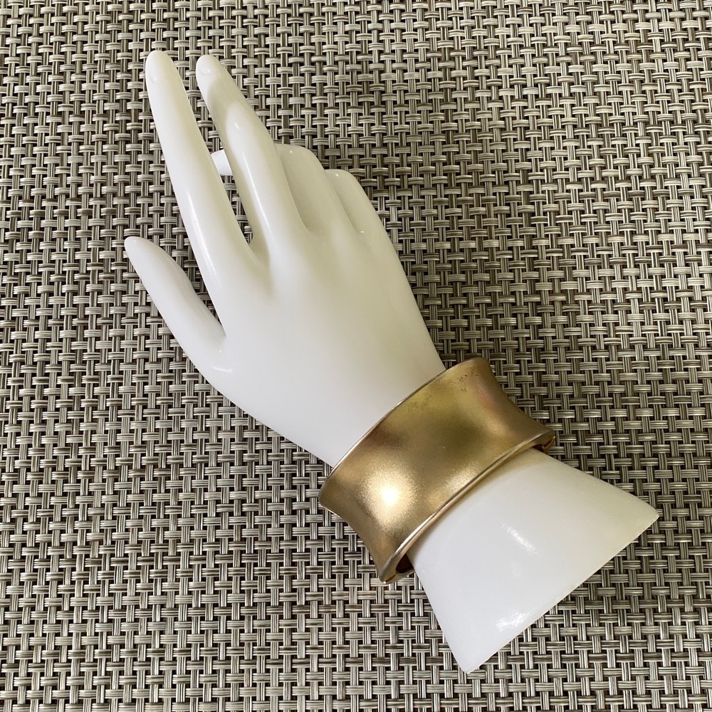 Gold Tone Metal Cuff Bracelet Bold Statement Bangle Hinged